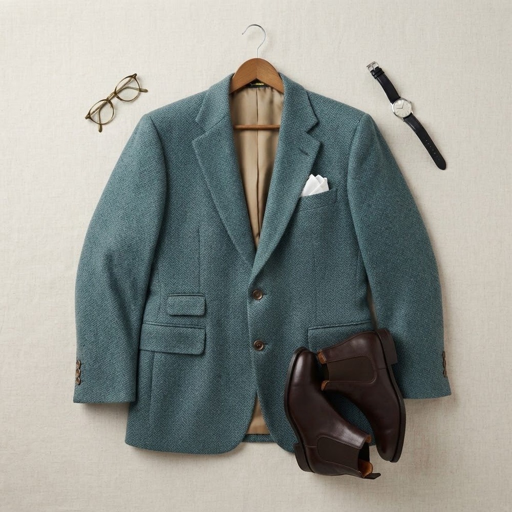 Brooks Brothers Sport Coat Mens 44L Green Tweed Herringbone Vintage Ivy Classic